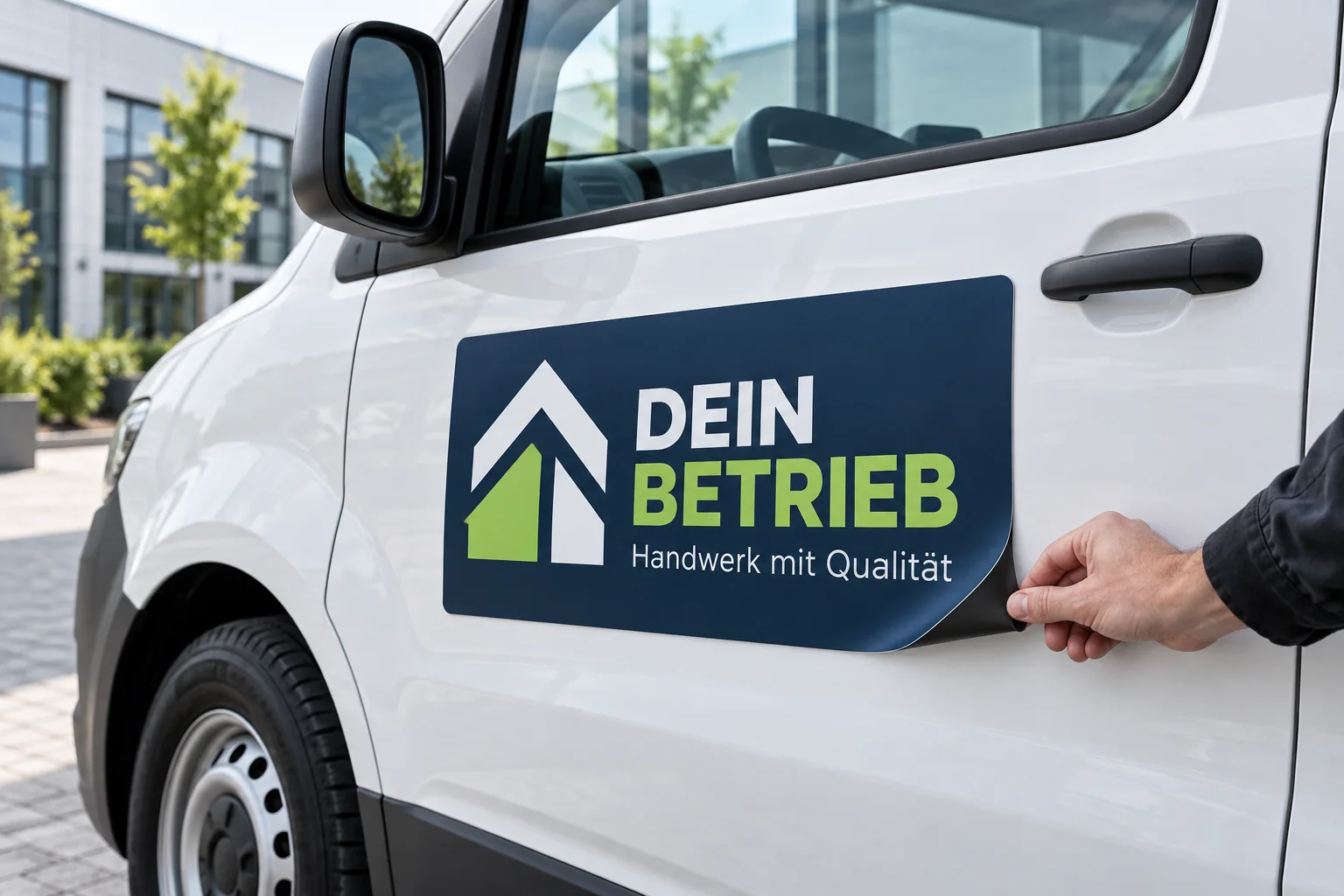 KI-Gestaltungsbeispiel: abnehmbares Magnetschild am Transporter