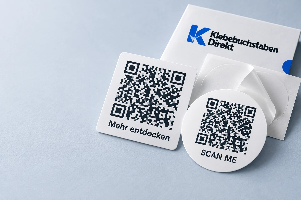 Illustration weißer runder und quadratischer QR-Code-Aufkleber mit Beschriftung